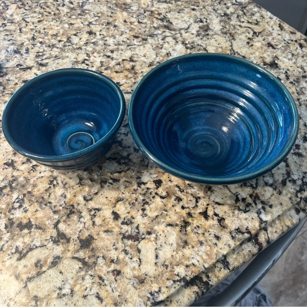 Set of two Blue Ceramic Bowls handmade 6 inches and 8 inches